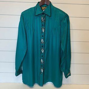 BOB MACKIE Wearable Art Small Silk Blouse Teal